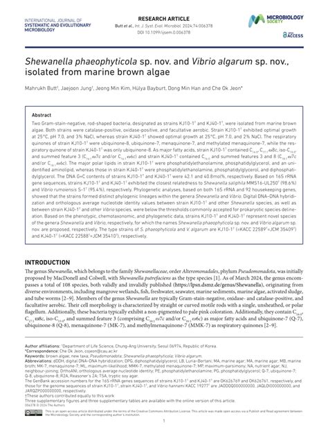 Pdf Shewanella Phaeophyticola Sp Nov And Vibrio Algarum Sp Nov