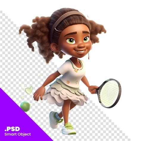 Renderización 3d de una linda chica afroamericana jugando al tenis