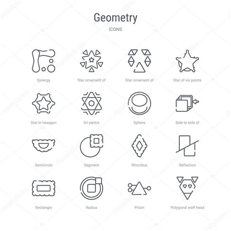 conjunto de 16 iconos de línea vectorial de concepto de geometría tales