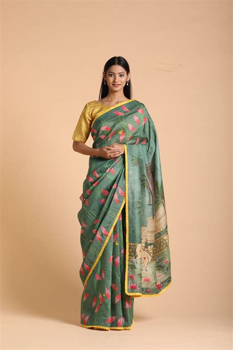 Label Pratham Handwoven Tussar Linen Pichwai Saree Fashion Design