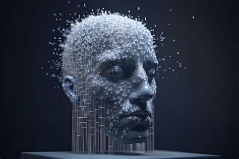 D Dissolving Human Head Made With Cube Shaped Particles Stock