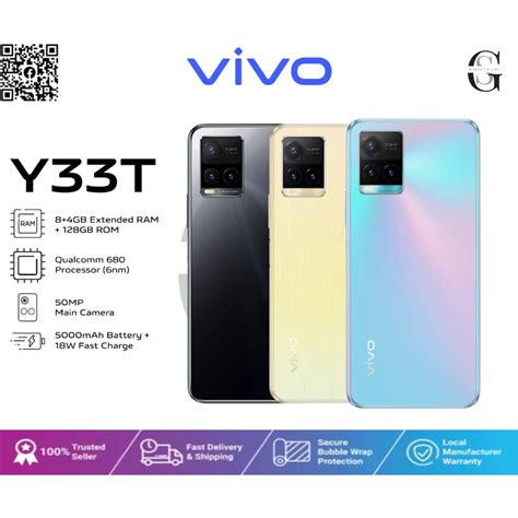 Vivo Y33T 8GB 4GB Extended RAM 128 ROM 5000mAh Battery 18W Fast