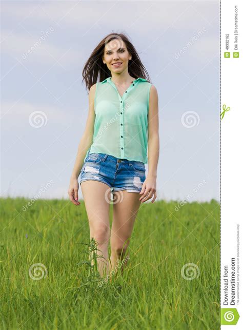 Beautiful Girl Walking Stock Photo Image Of Beauty Meadow 49332182