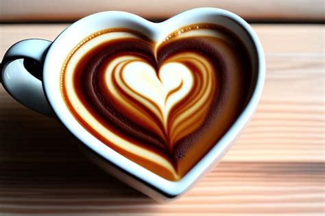 Premium Ai Image Cup Of Hot Coffee Latte With Heart Shaped Foam Art