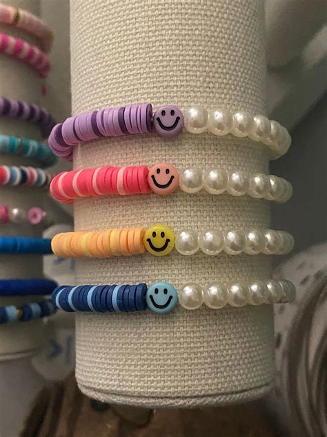 Monochromatic Smileys And Pearls Etsy UK In 2023 Diy Bracelets