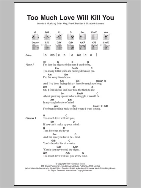 Too Much Love Will Kill You by Queen - Guitar Chords/Lyrics - Guitar ...