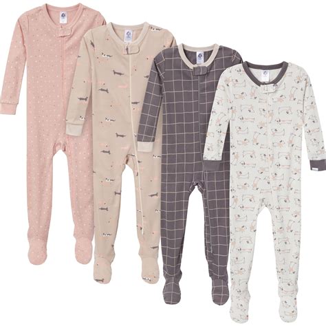 Gerber Gender Neutral Footed One-Piece Pajamas, 4-Pack, Sizes 0/3