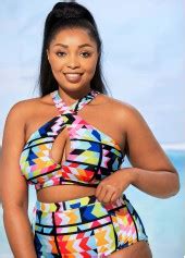 High Waisted Plus Size Geometric Print Bikini Set