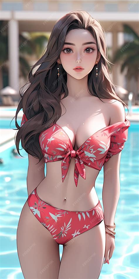 Premium Photo Hot Anime Girl Sexy Red Bikini Summer Bodylance