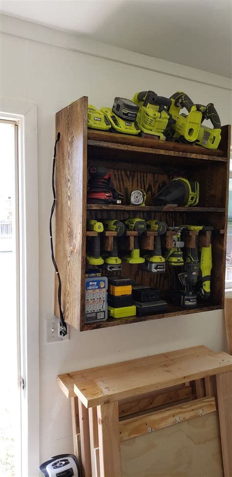 Wall mounted Ryobi cordless tool cabinet Ryobi Cordless Tools, Ryobi Tools, Tool Cabinet, Liquor ...