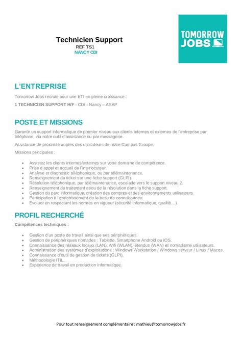 Fiche De Poste Technicien De Maintenance Informatique