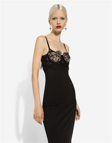 Long Jersey Milano Rib Dress With Corset In Black For Dolceandgabbana® Us