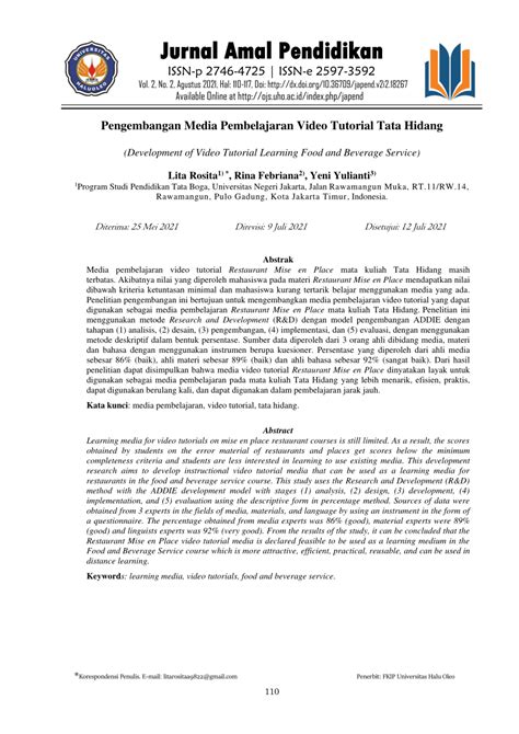 PDF Pengembangan Media Pembelajaran Video Tutorial Tata Hidang