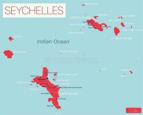 Islas Seychelles Detallado Mapa Editable Ilustración del Vector - Ilustración de vector ...