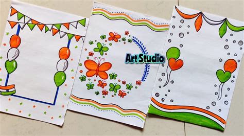 Republic Day Card Drawing and Tricolor Border Designs