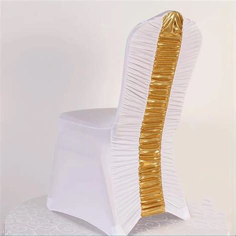 Universal White With Gold Silver 100% Spandex Wedding Chair Covers Banquet Hotel Elastic Chair ...