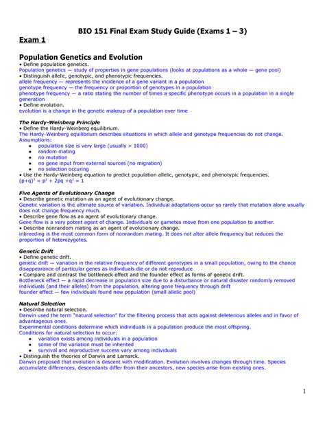 Final Exam Study Guide BIO151 BIO 151 Final Exam Study Guide Exams 1