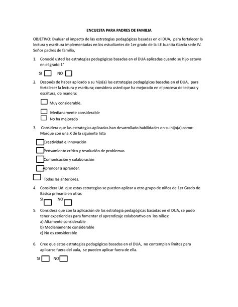 Encuesta Para Padres De Familia Encuesta Para Padres De Familia