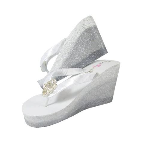 Ombre Glitter Wedge Bridal Flip Flops White Or Ivory Silver Pewter