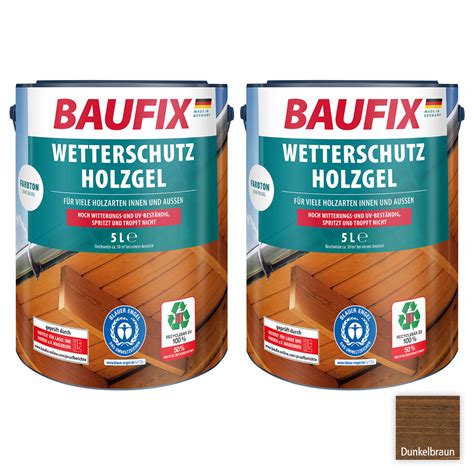 Baufix Wetterschutz Holzgel 5 Liter Dunkelbraun 2er Set Norma24