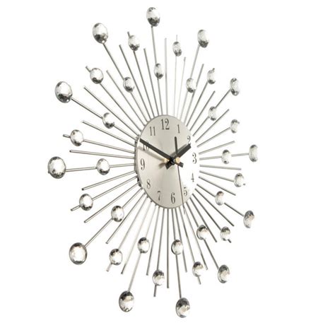 Modern Wall Clock Metal Sunburst Digital Wallclock Clear Diamante