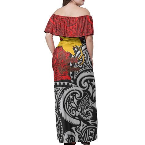 Papua New Guinea Woman Off Shoulder Long Dress - Emblem Of Papua New ...