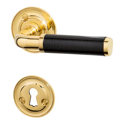 Funkis Door Handle Interior Brass And Black Bakelite Ornamented