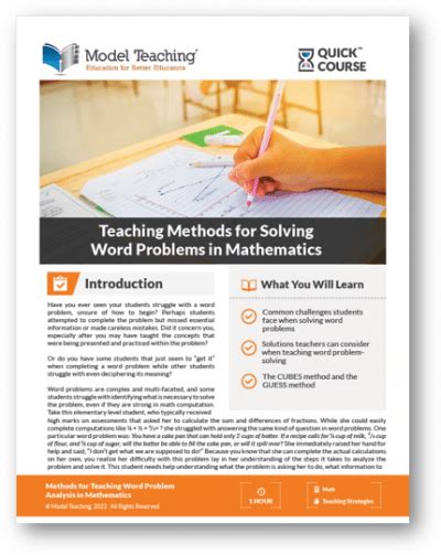 Teaching Methods For Solving Word Problems In Math Model Teaching