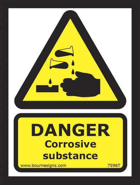 337596 SIGN WHITE VINYL SELF ADHESIVE 7596 200X150MM DANGER CORROSIV