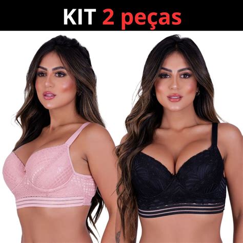 KIT Lingerie Sutiãs Plus Size Sustentação Alça Reforçada Bojo Renda e Microfibra Shopee Brasil