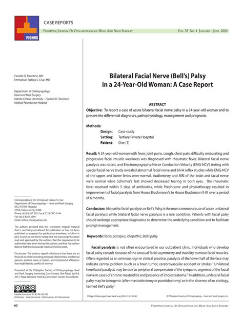 Pdf Bilateral Facial Nerve Bells Palsy In A 24 Year Old Woman A