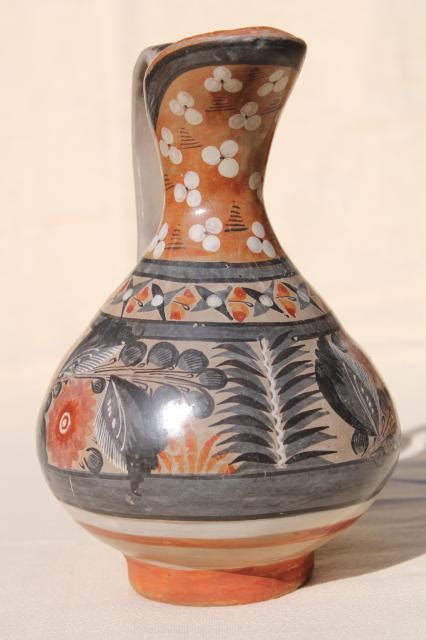 Vintage Mexican Pottery Pitcher Tonala Style Hand Painted Burnished Glaze