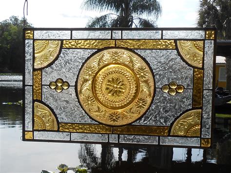 Buy Custom Made Stained Glass Window Panel Recycled Vintage Tiara Sandwich Glass Plates Made To