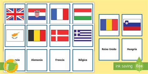 Tarjetas de emparejar: Países de Europa y sus banderas