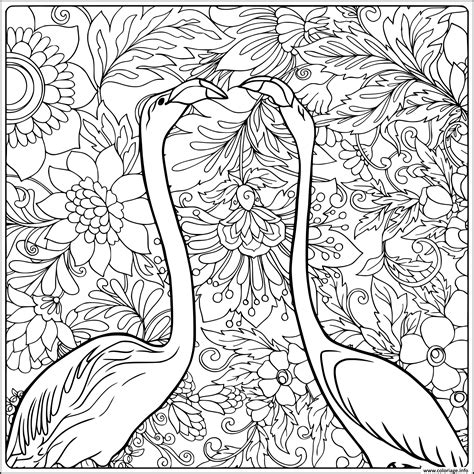 Coloriage Flamant Rose Dans Un Contour De Jardin De Fleurs Fantaisie