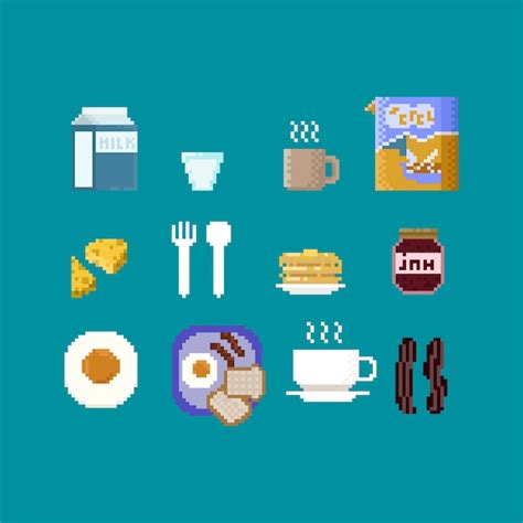 Premium Vector Pixel Breakfast Elements