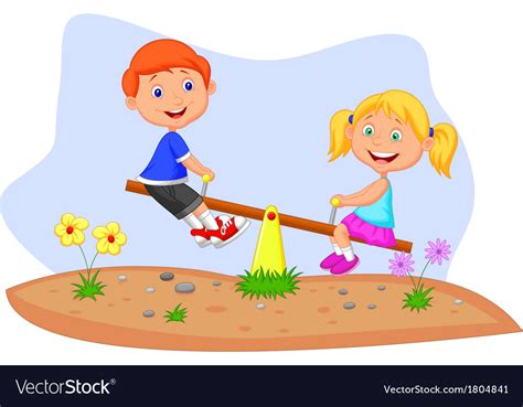 Kids Cartoon Riding On Seesaw Royalty Free Vector Image