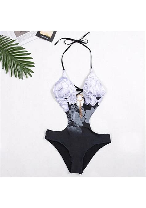 Kadın Tek Parça Bikini Mayo Karın Kontrolü Yastıklı Yüzme Kostümü Tatil Siyah Ve Beyaz S