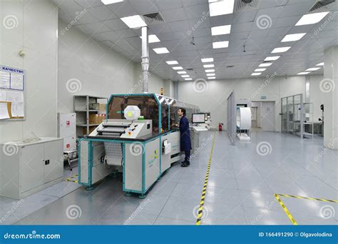 Moscow, Russia - Dec. 5.2019. Worker at the Machine in Mikron - Largest ...