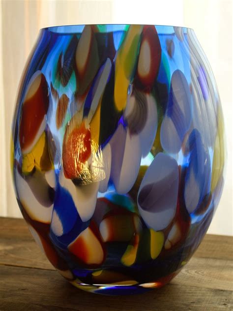 Large Vintage Hand Blown Glass Vase Murano Style Mid Century Modern