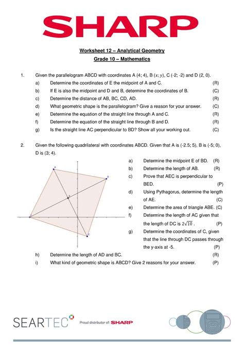 Worksheet Analytical Geometry Grade Mathematics Worksheet