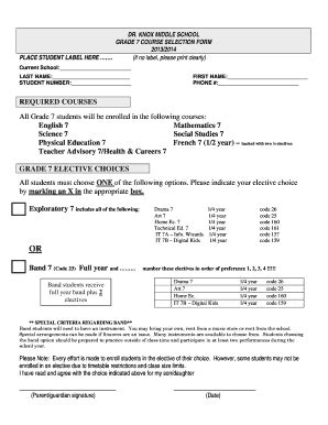 Fillable Online Drk Sd Bc Grade Course Selection Sheet Drk