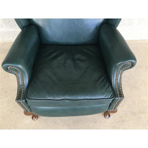 Lazy Boy Classics Wing Back Chippendale Style Dark Green Leather Recliner Chair Chairish