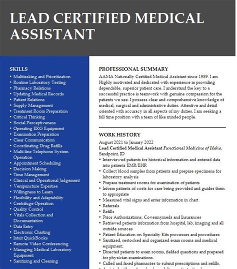 Lead Certified Medical Assistant Resume Example