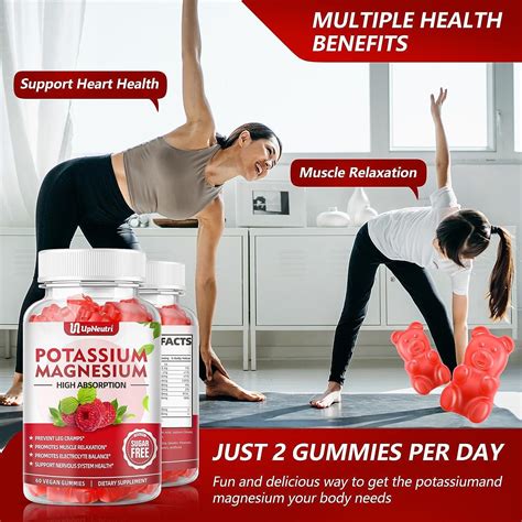 Potassium Magnesium Supplement Gummies Sugar Free Raspberry Flavor