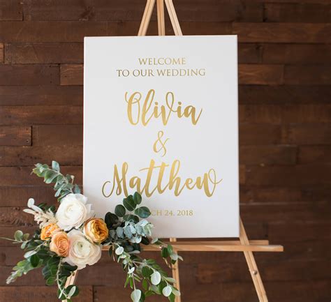 Wedding Welcome Sign Printable Gold And White Gold Text Etsy