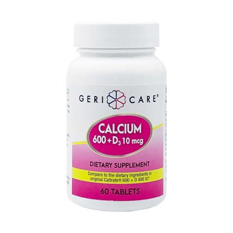 Geri Care Calcium 600 D3 Dietary Supplement 600 Mg 400 Iu 60 Tablets Carewell