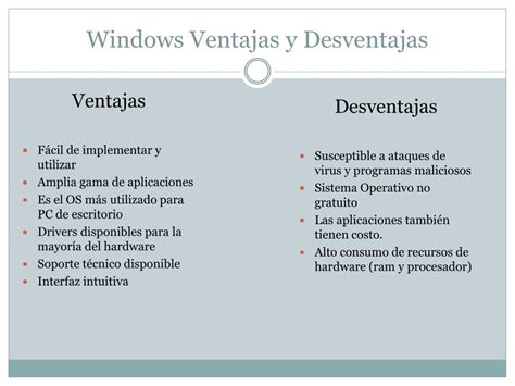 Ventajas Y Desventajas De Utilizar El Sistema Operativo Windows