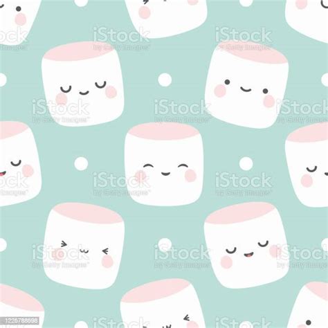 Marshmallow Cute Face Character Seamless Pattern Stock Illustration