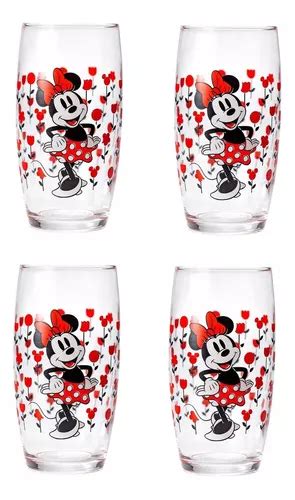 Kit 4 Copos De Vidro Mickey Minnie Disney 300 Ml Cor Kit 4 Copos